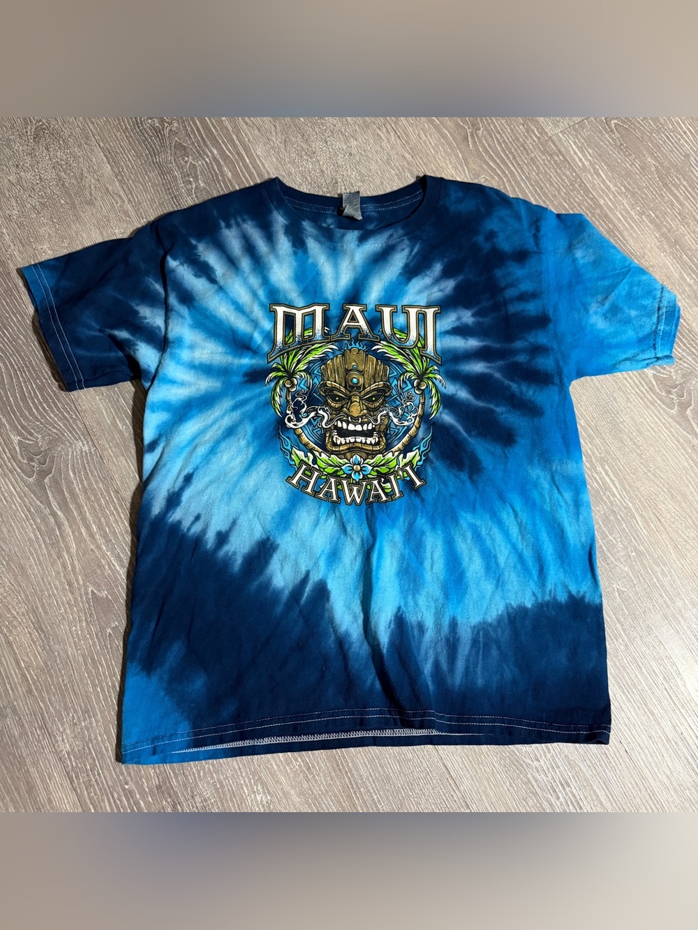Gildan Gradient Maui Hawaii Blue Tie-Dye Crew Tee